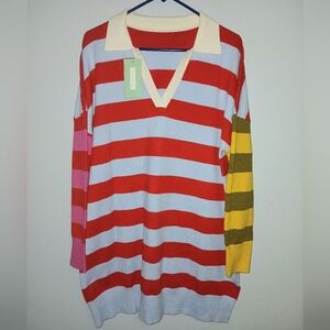 Unbranded Striped Multicolor Knit Polo Sweater Dress
